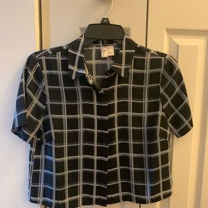 Plaid crop blouse black & white